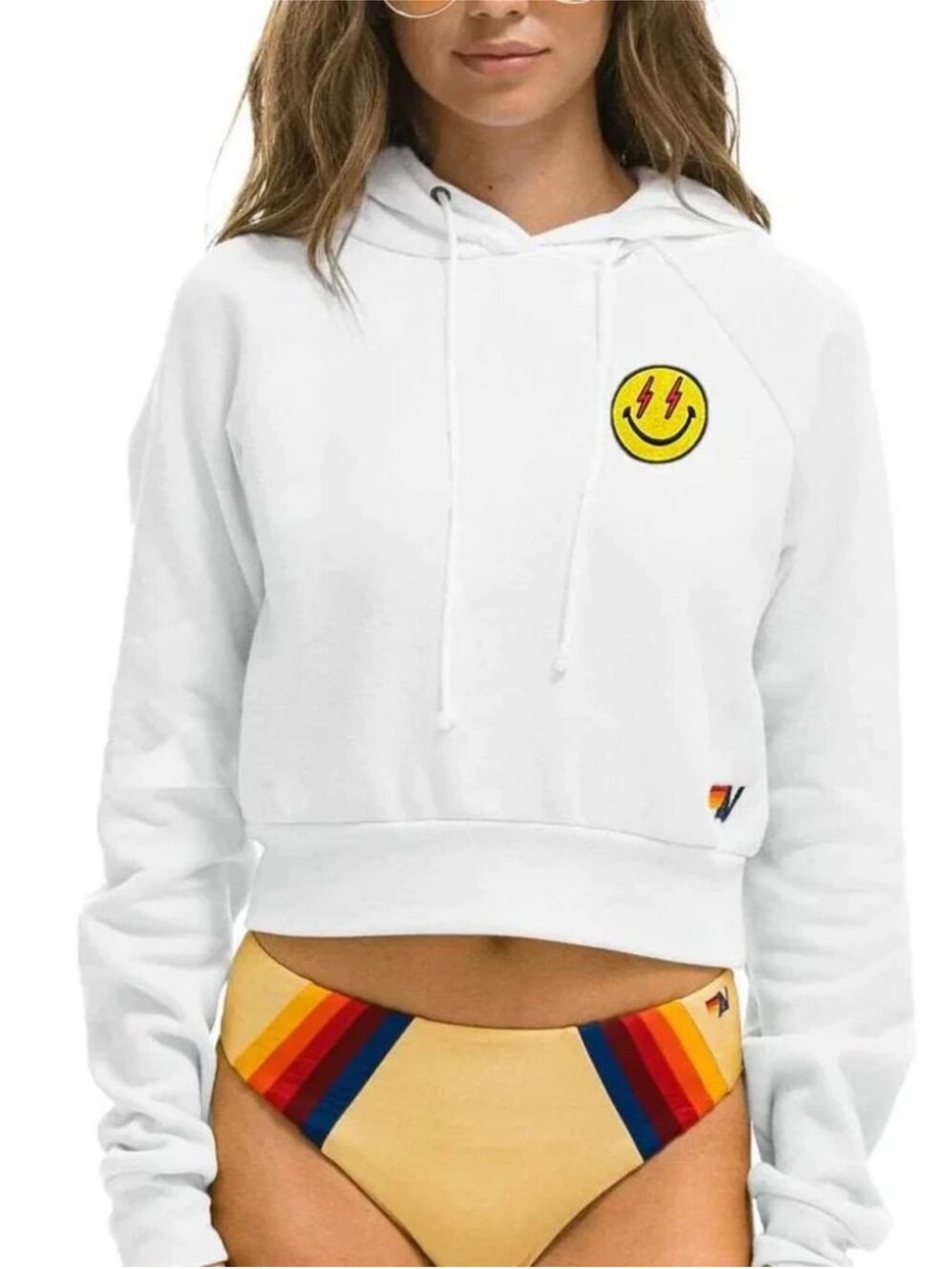 Aviator Nation Smiley Bolt Eyes Cropped Hoodie